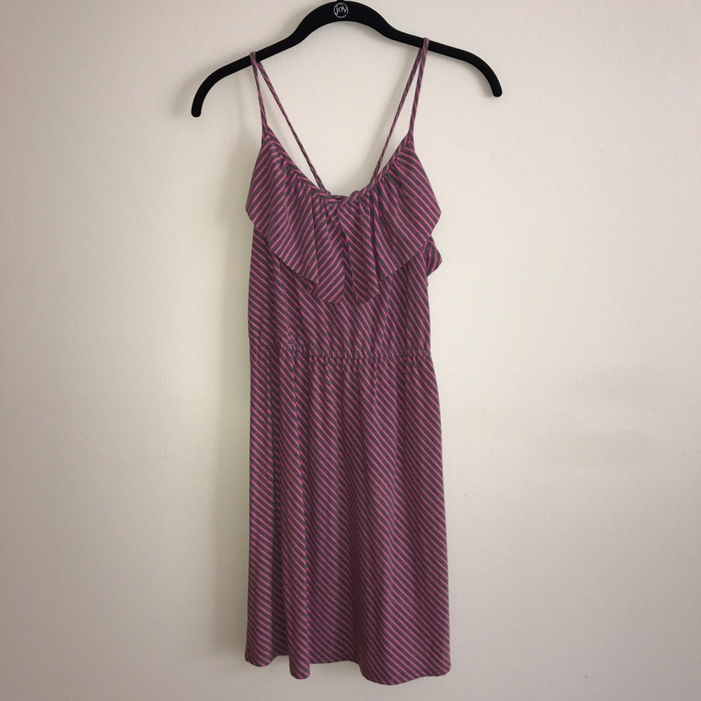 Pink/gray striped flowy sundress