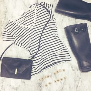 Tahari Black and White Striped V-Neck Shirt