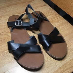faux black leather sandals
