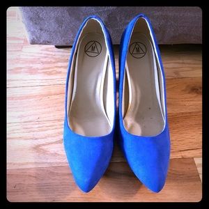 Missguided Blue Suede Block Heel