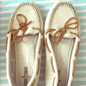 White leather moccasins
