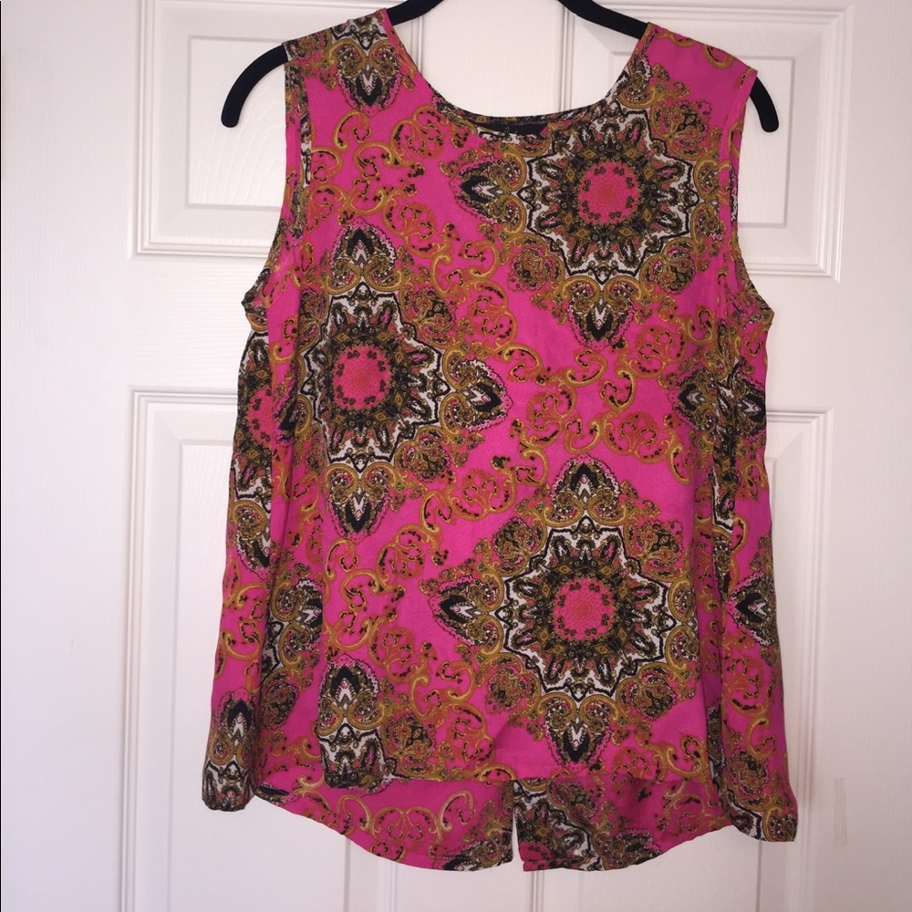 Hot Pink Printed Sleeveless Split Back Top SZ XS