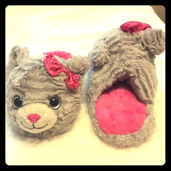 Dandee Kids Plush Gray Kitty Cat Slippers S 13 - Picture 2 of 6