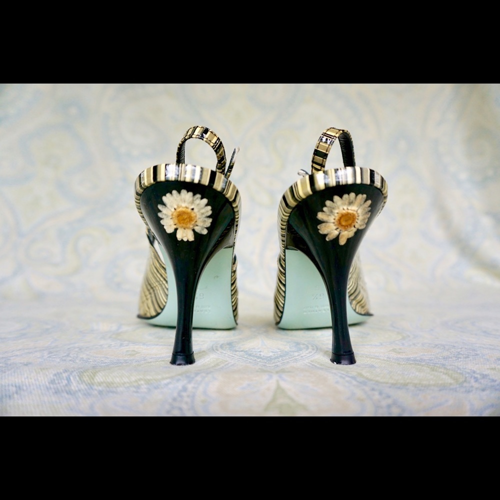 Cynthia Rowley leather stripe floral heel