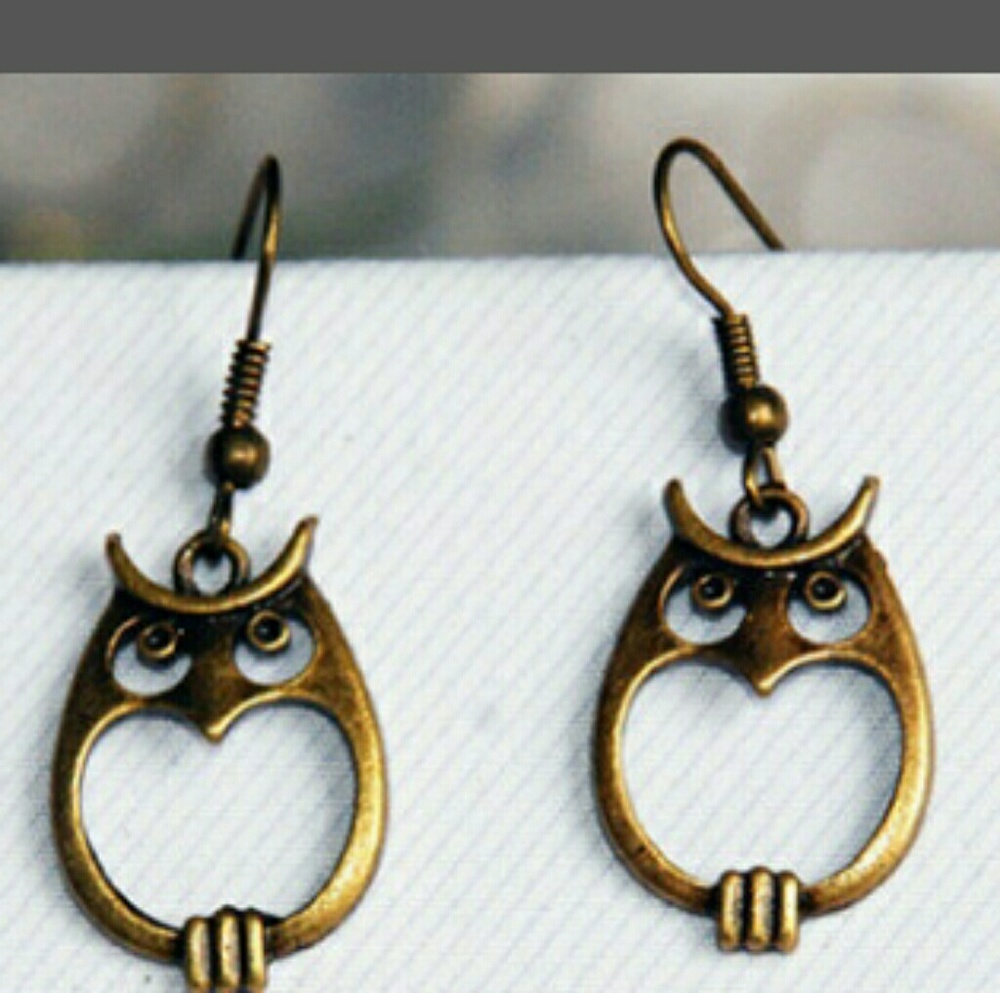 Brass owl dangle earrings