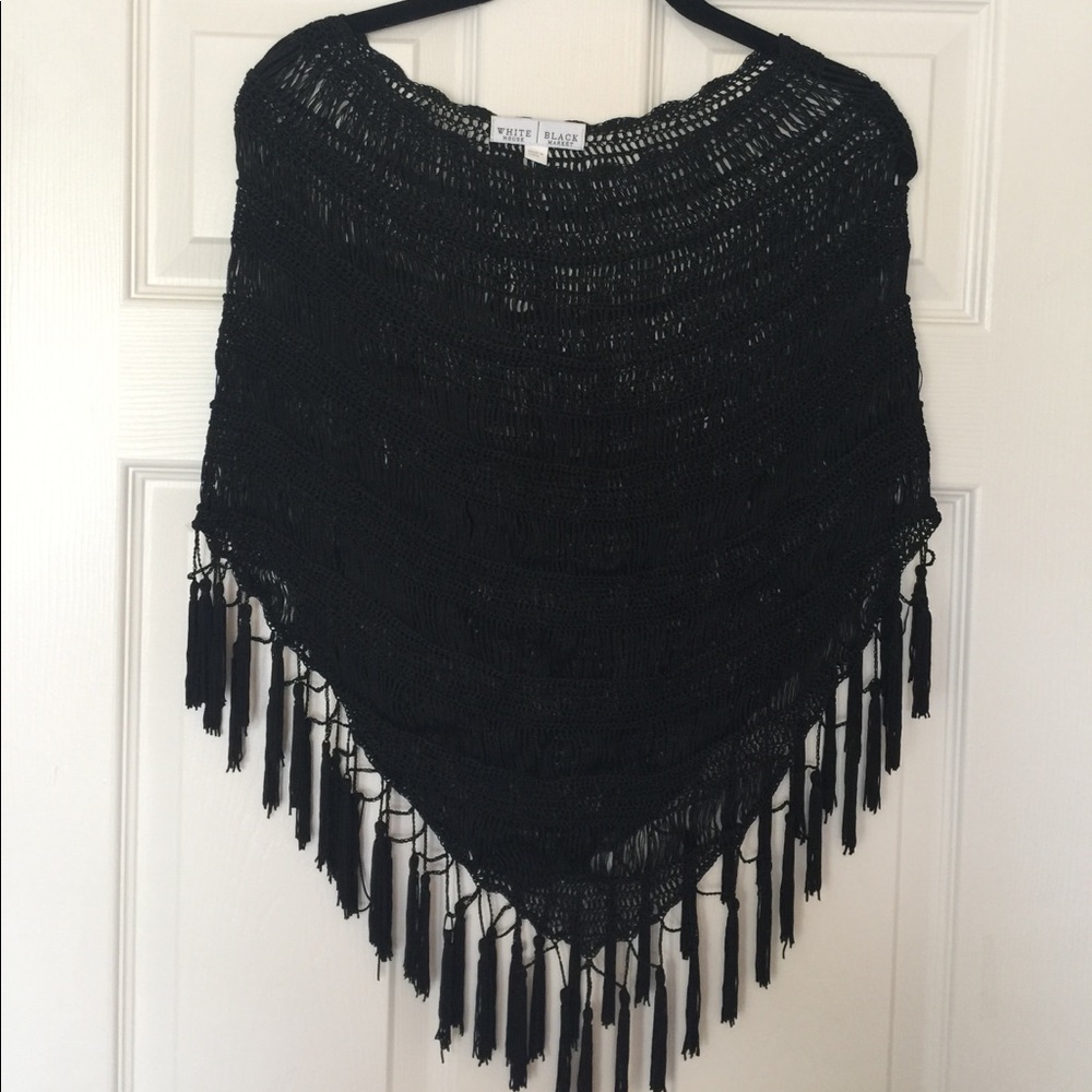 WHBM Black Tassels Pullover Top