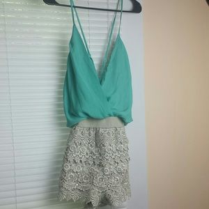 Mint green and tan lace jumper size s.