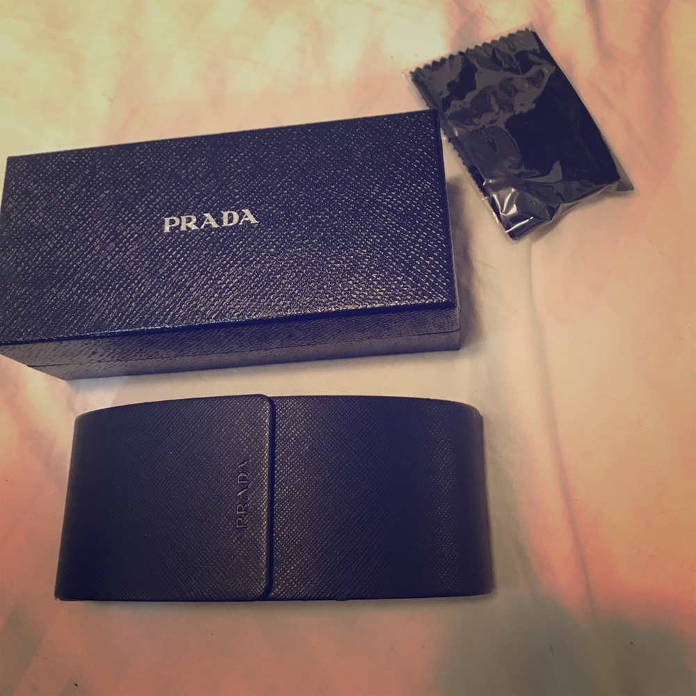 Prada sunglasses case and cleaner wipe