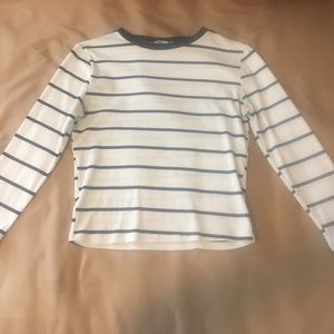 White and blue striped shirt