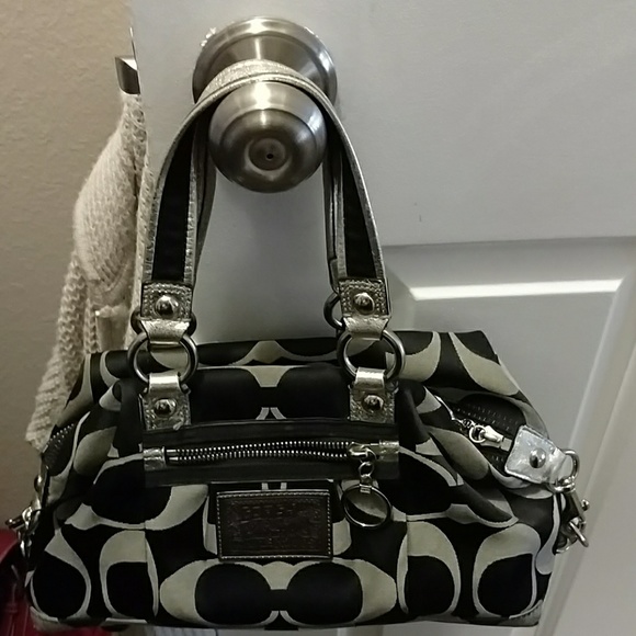 Black and Silver Coach Handbag - Picture 1 of 3
