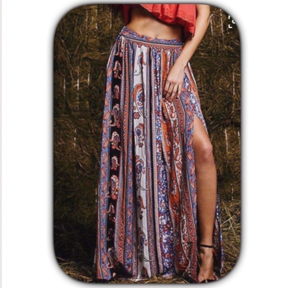 Boutique Dresses & Skirts - HP NWT Sexy Blue Bohemian Slit Maxi Shirt