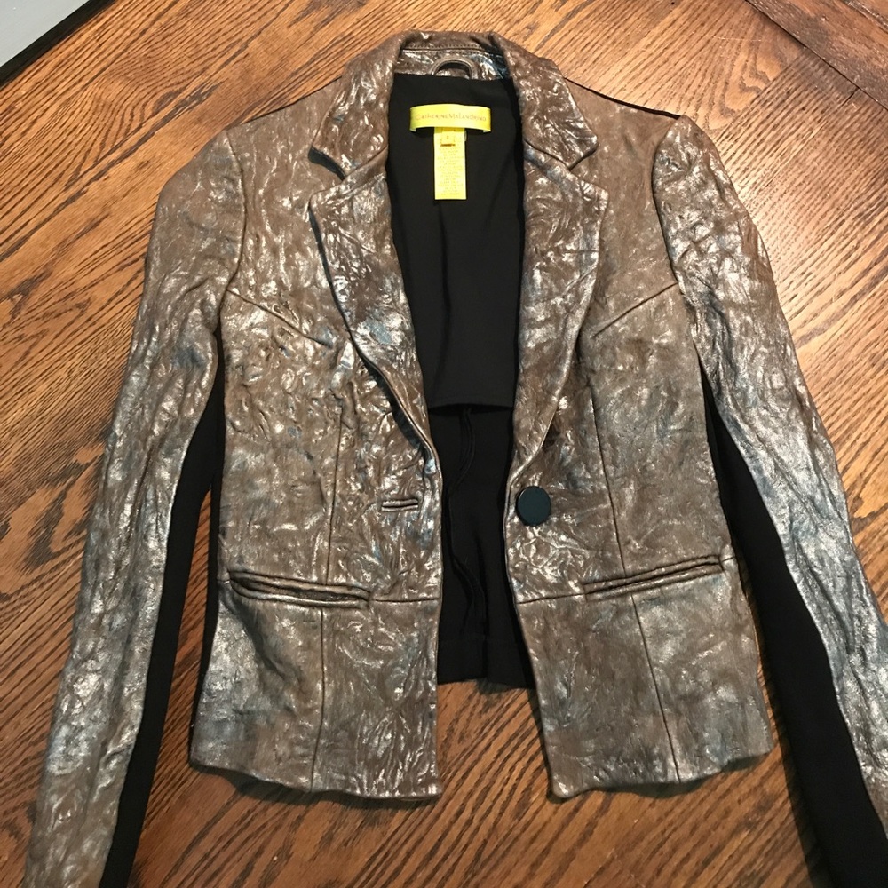 Catherine malandrino tan/silver black lined blazer