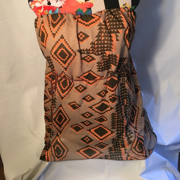 Tan, coral & olive hi-lo chiffon strapless dress - Picture 2 of 4