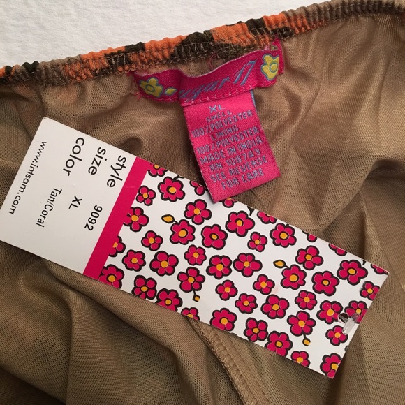 Tan, coral & olive hi-lo chiffon strapless dress - Picture 4 of 4