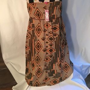 Tan, coral & olive hi-lo chiffon strapless dress