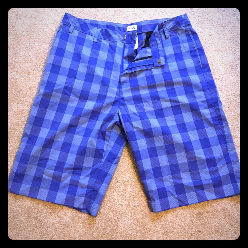 Adidas blue plaid golf shorts