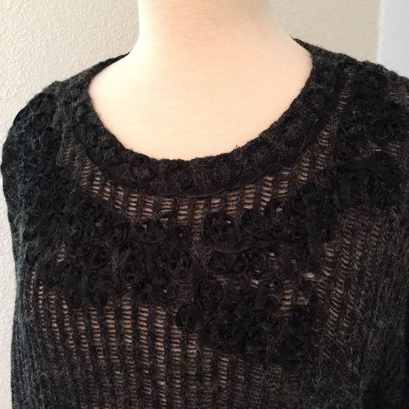 CATO Gray Dolman Sweater Ribbon Accents - Picture 2 of 4