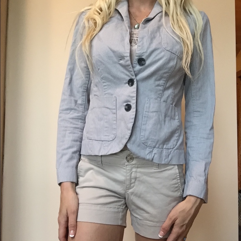 Eddie Bauer blue white striped blazer