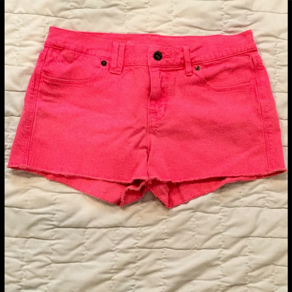 Madewell Neon Pink Cut Off Denim Shorts