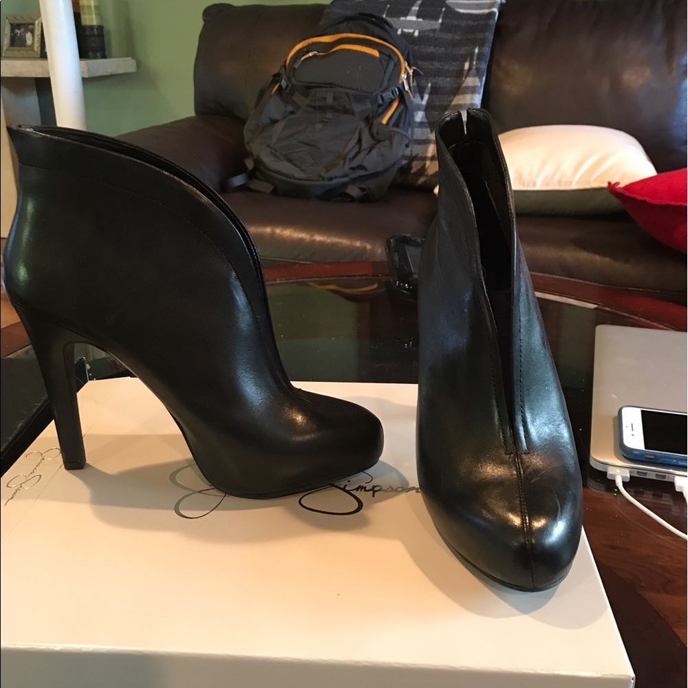 Black leather booties