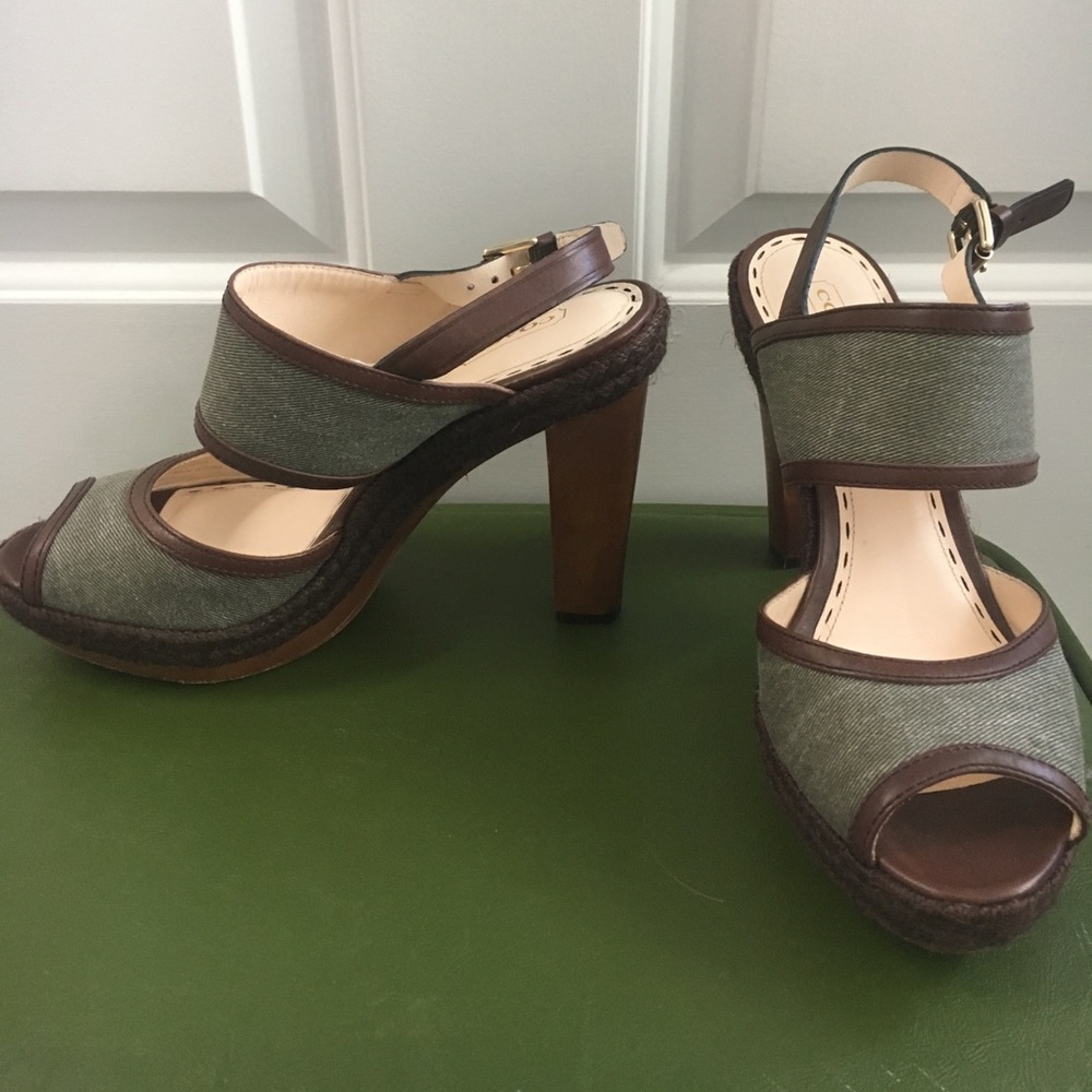 COACH Daria Olive Platform Sandal Heels
