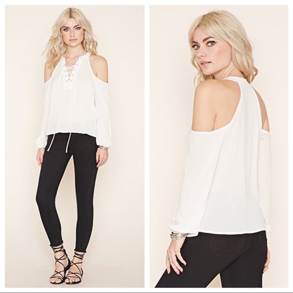 Forever 21 Tops - Open Shoulder Lace Front Blouse