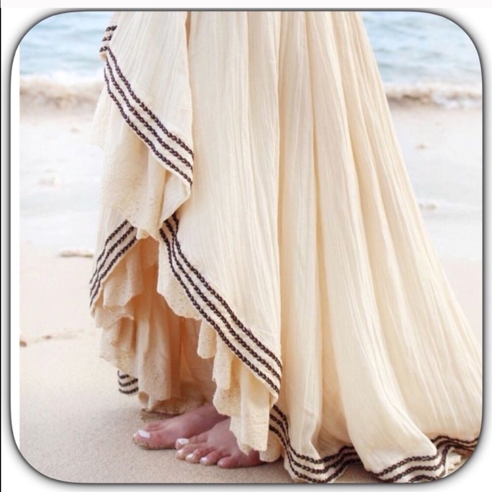 πHP NWT Cream Embroidered Bohemian Beach Skirt - Picture 4 of 8