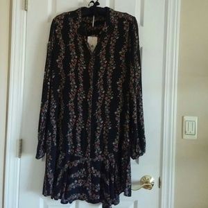 Free People Black Floral Print Dress Size M