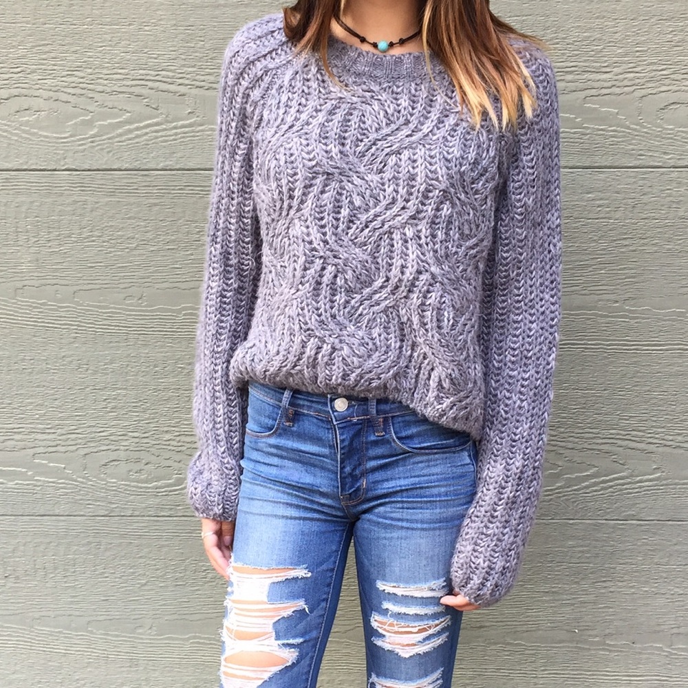 UO grey cropped silver soft sweater