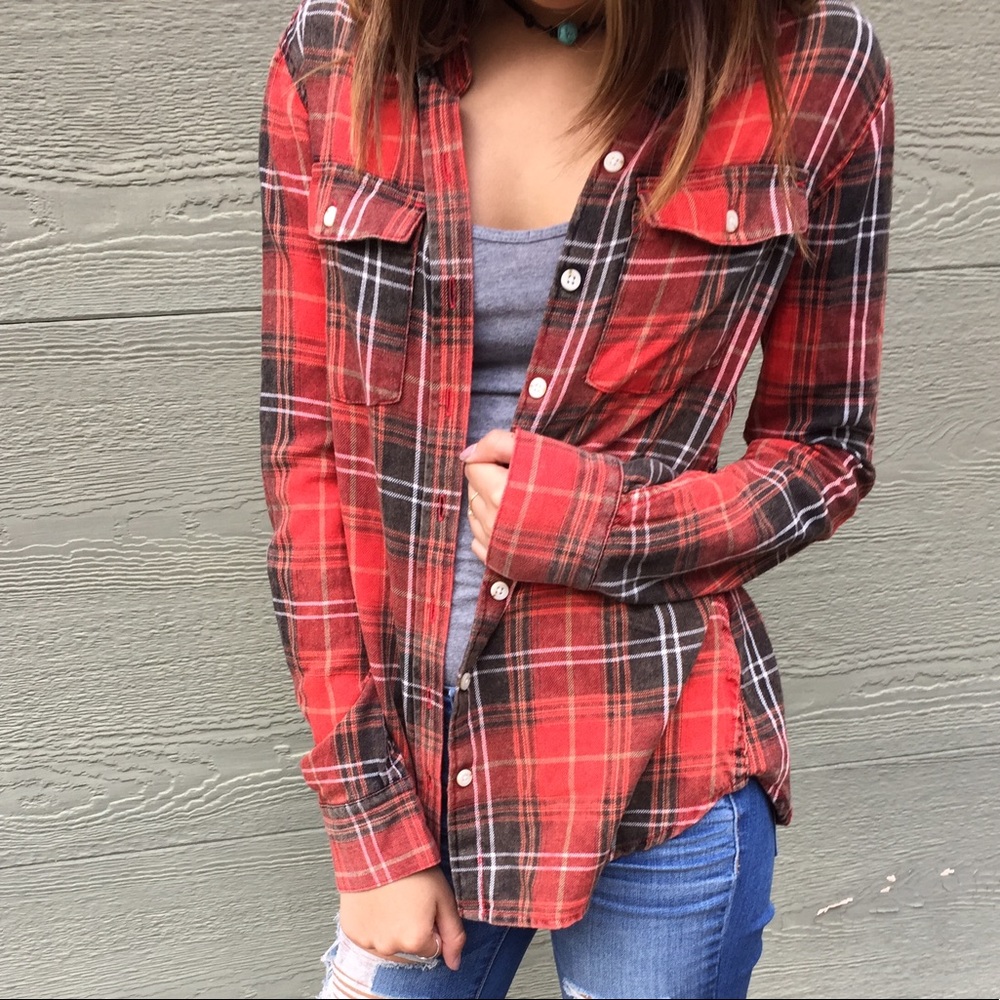 Autumn orange red fall flannel