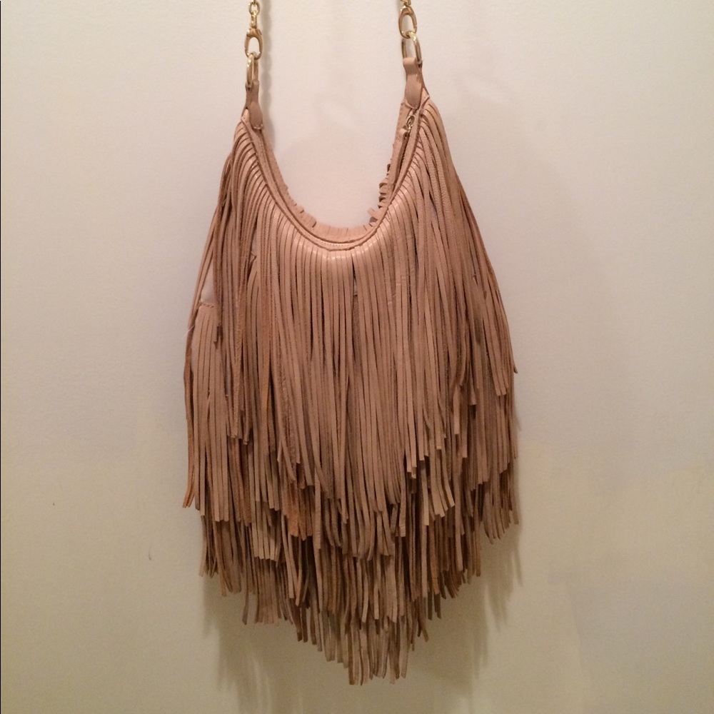 Monserat De Lucca cream fringe purse Bochoa