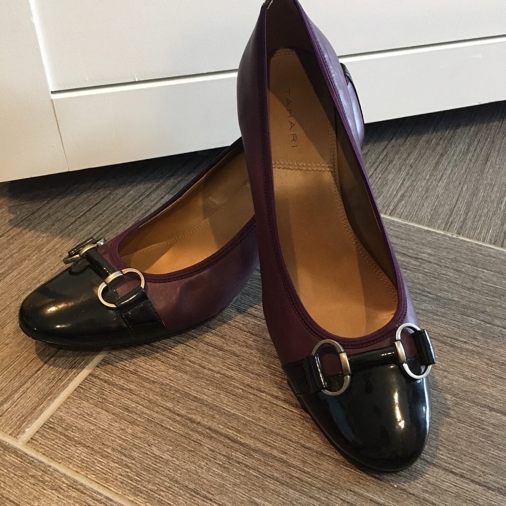 Plum & black buckle detail heels