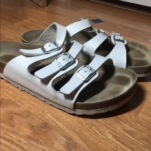 White Birkenstock slides