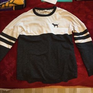 "Pink" White and Black Long Sleeve Crew Neck