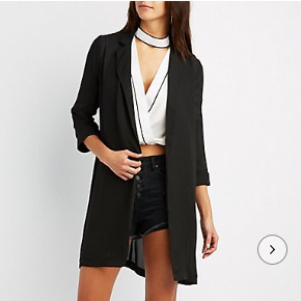 Long black chiffon blazer