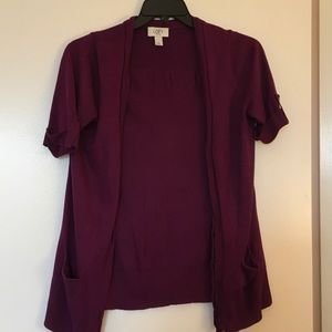 Loft purple short sleeved cardigan