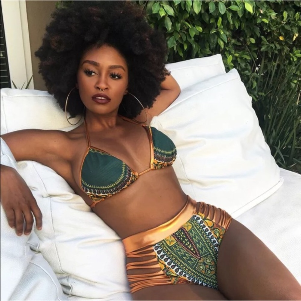 New high waisted, gold & green bikini!