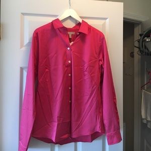 Pink, longsleeve, button-down blouse. Size 16, NWT