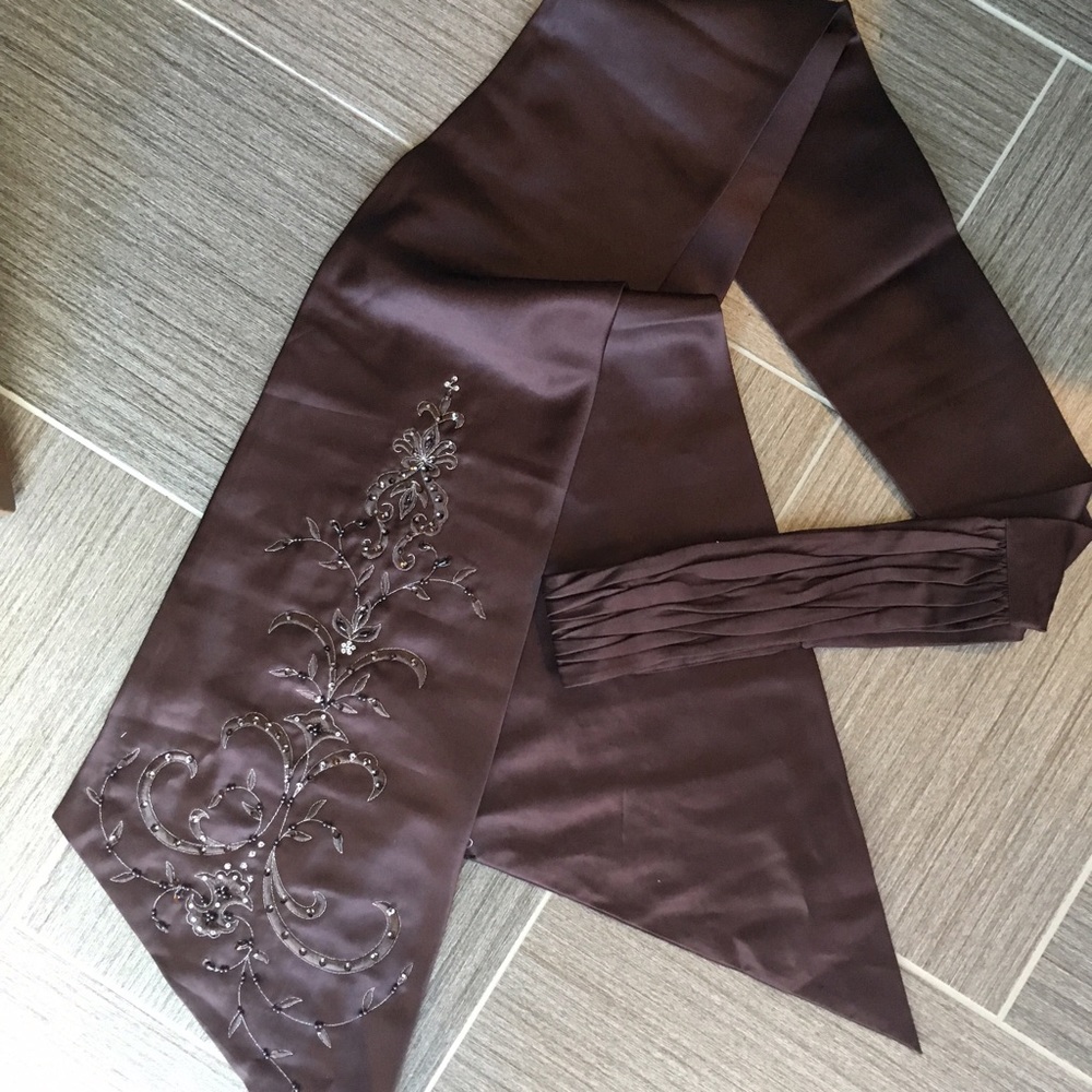 brown beaded bridal or formal dress sash