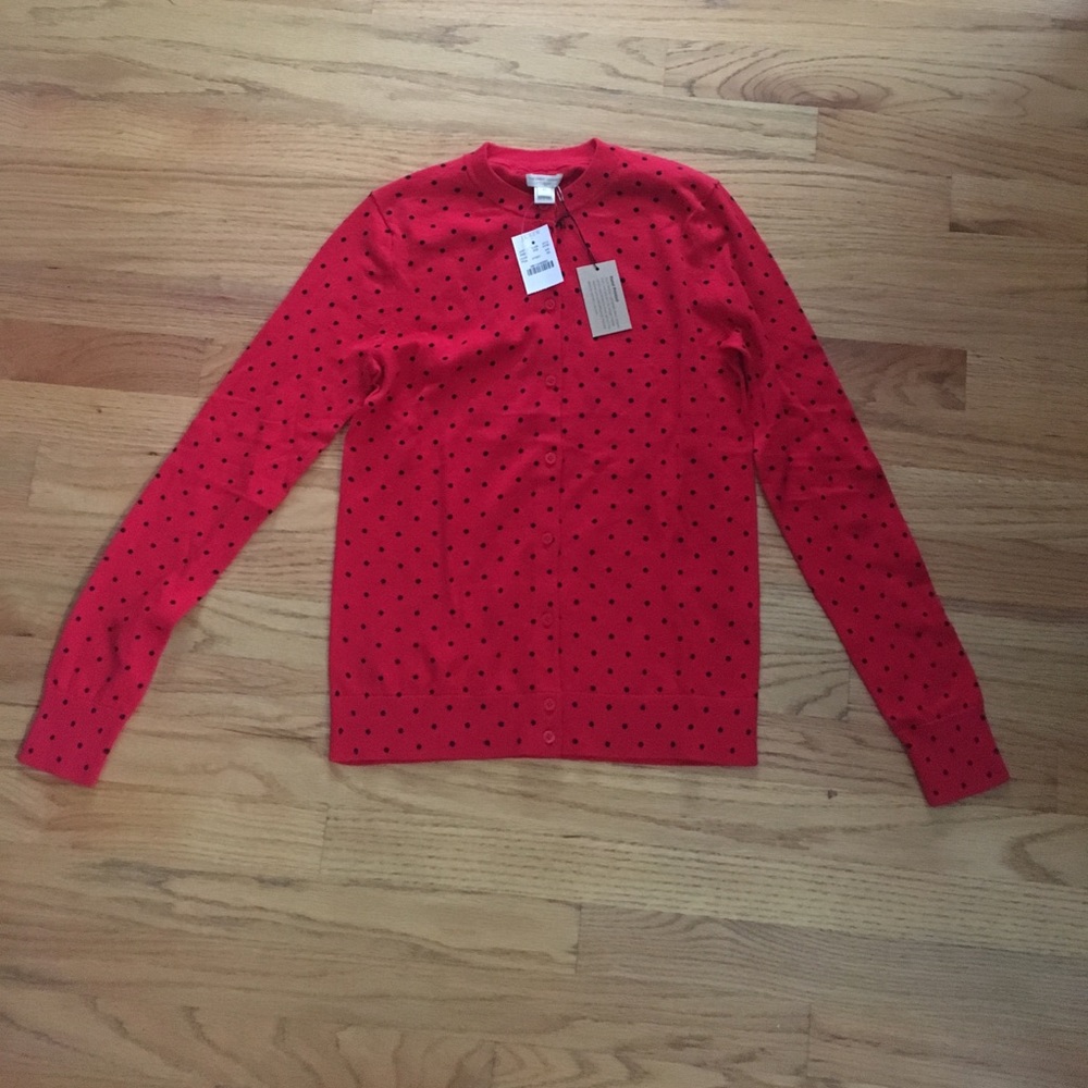 Red polka dot JCREW button down sweater