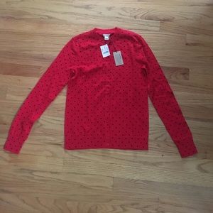 Red polka dot JCREW button down sweater