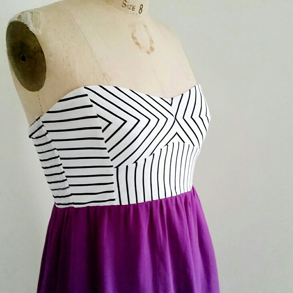 Strapless Roxy black, white, & purple Summer Dress