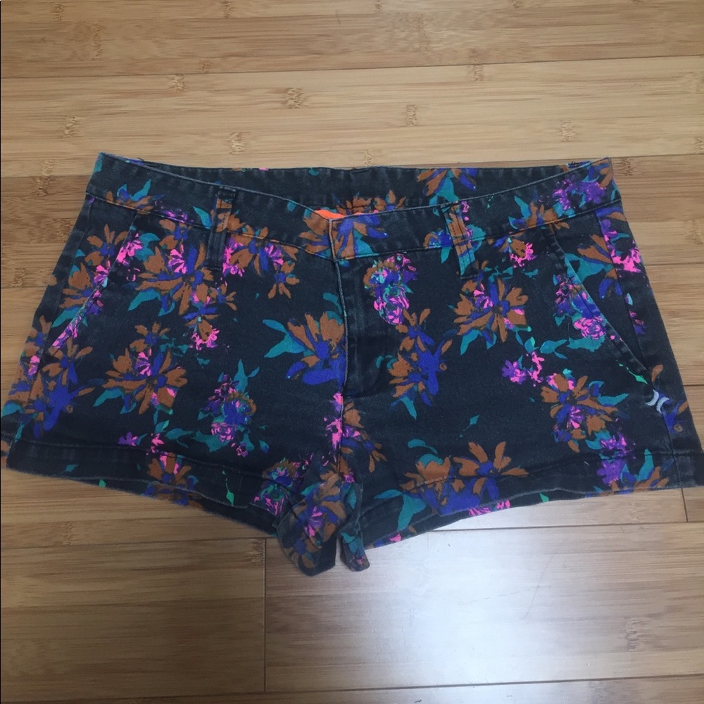 HURLEY floral denim flat front shorts
