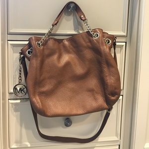 Michael Kors jet set gathered tote in brown & gold