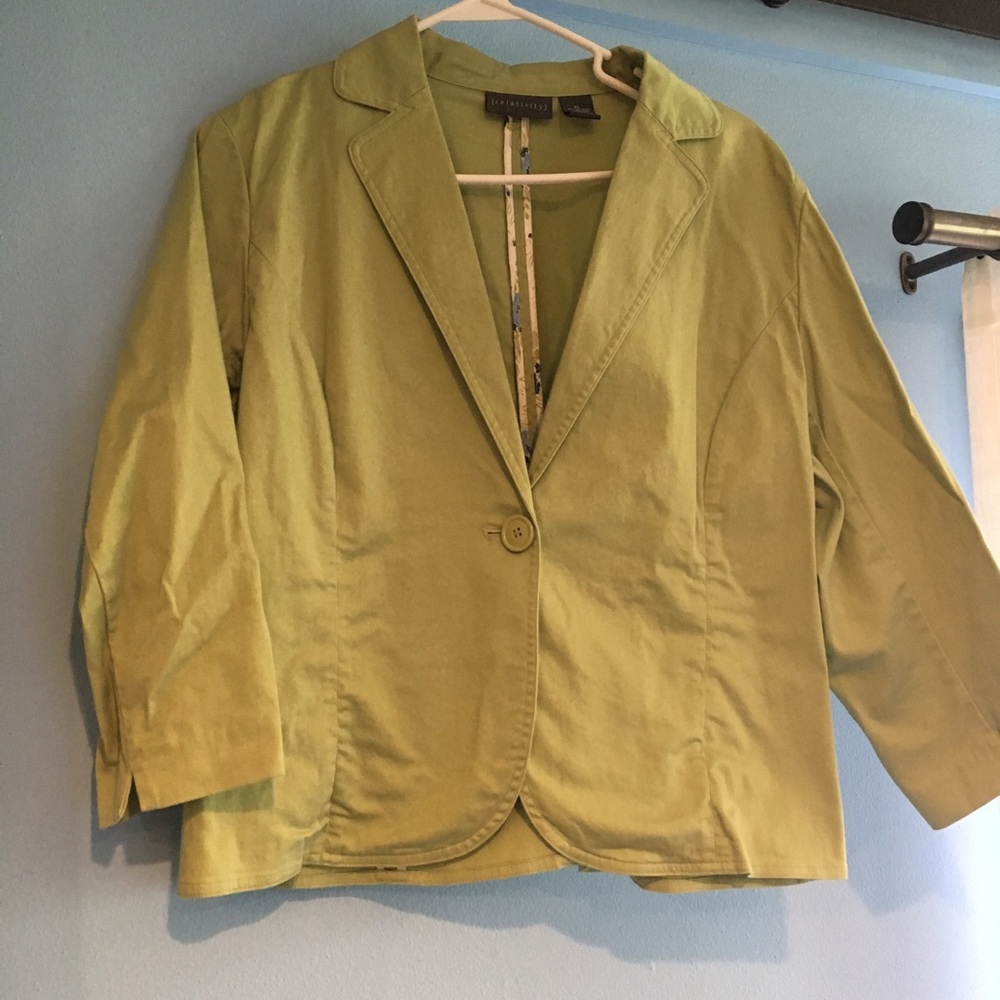 Mint green cotton one button blazer