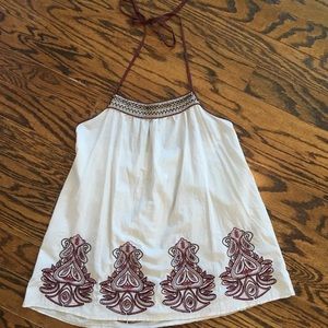 Cream Halter Top with Maroon Embroidery