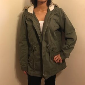 WOMENS FAUX FUR SHERPA LINED MILITARY JACKET
