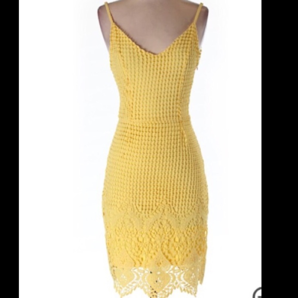 Lulu's Yellow Lace V-Neck Body-Con Dress