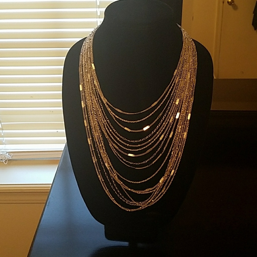 Stunning multi-strand chain bib necklace.