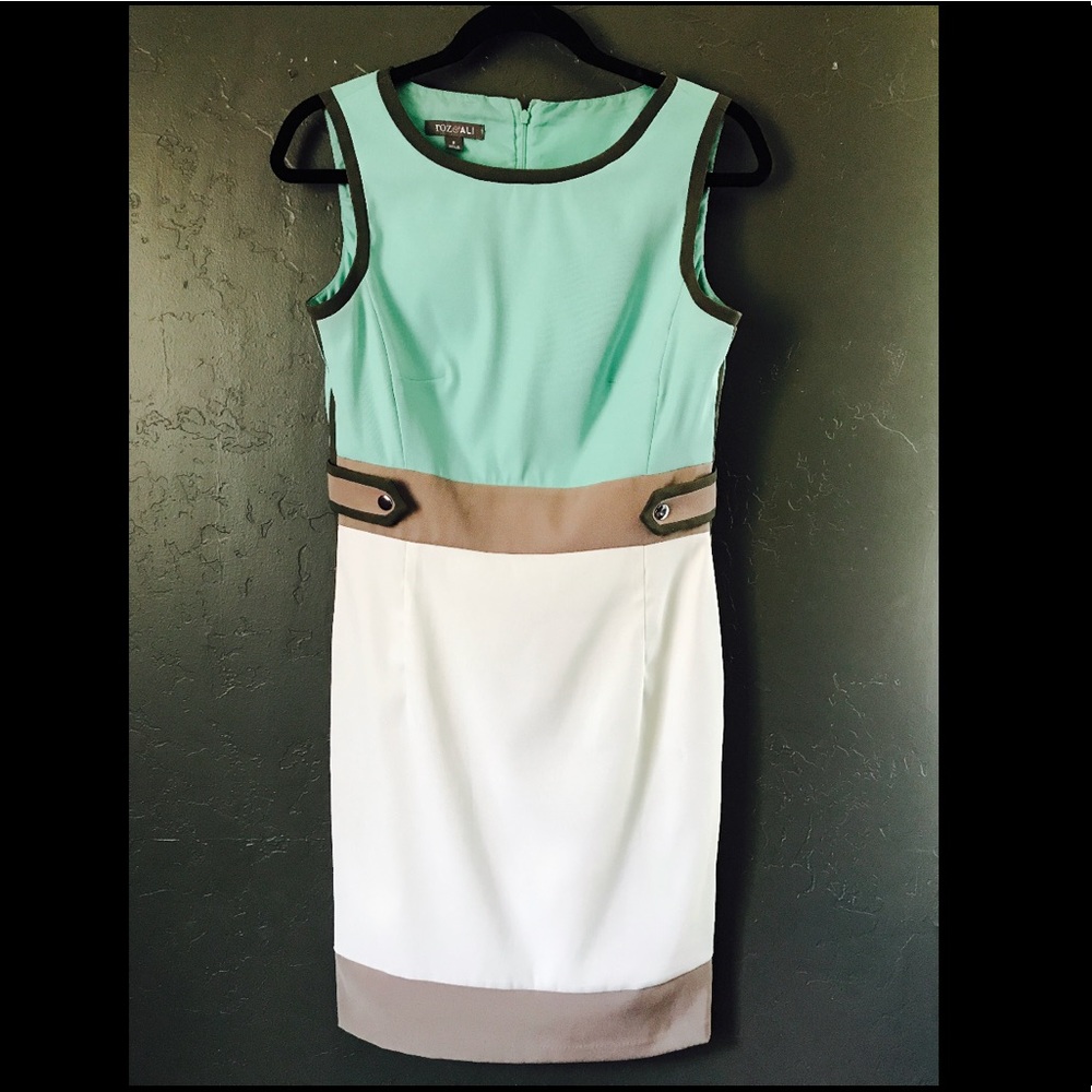 Light Blue dark tan & white Pencil dress